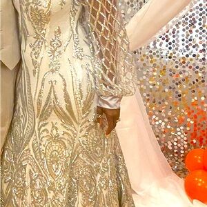 SILVER TWO PIECE WEDDING DRESS TAYLOR MADE SIZE 12 AND IVORY BOTH DRESS’S 12